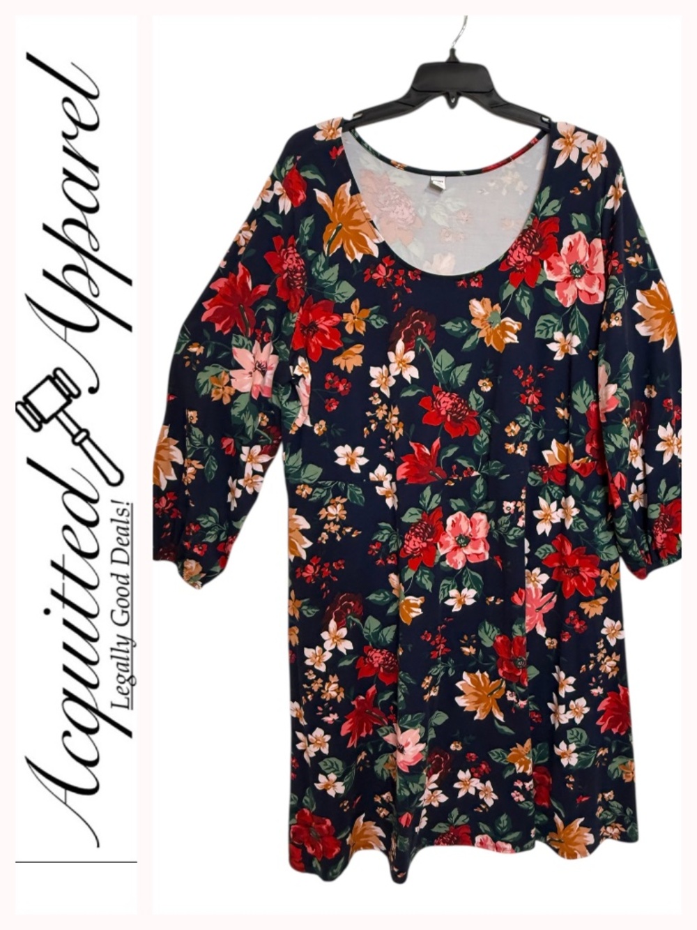 Old Navy Soft Bright Floral Long Sleeve Scoop Neck Dress 3X